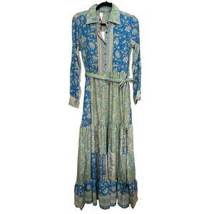 Anthropologie Raga Jai Belted Boho Shirt Maxi Dress Size Small NWT